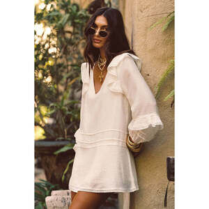 12th Tribe Bound White Long Sleeve Micro Tunic Dress Size XL